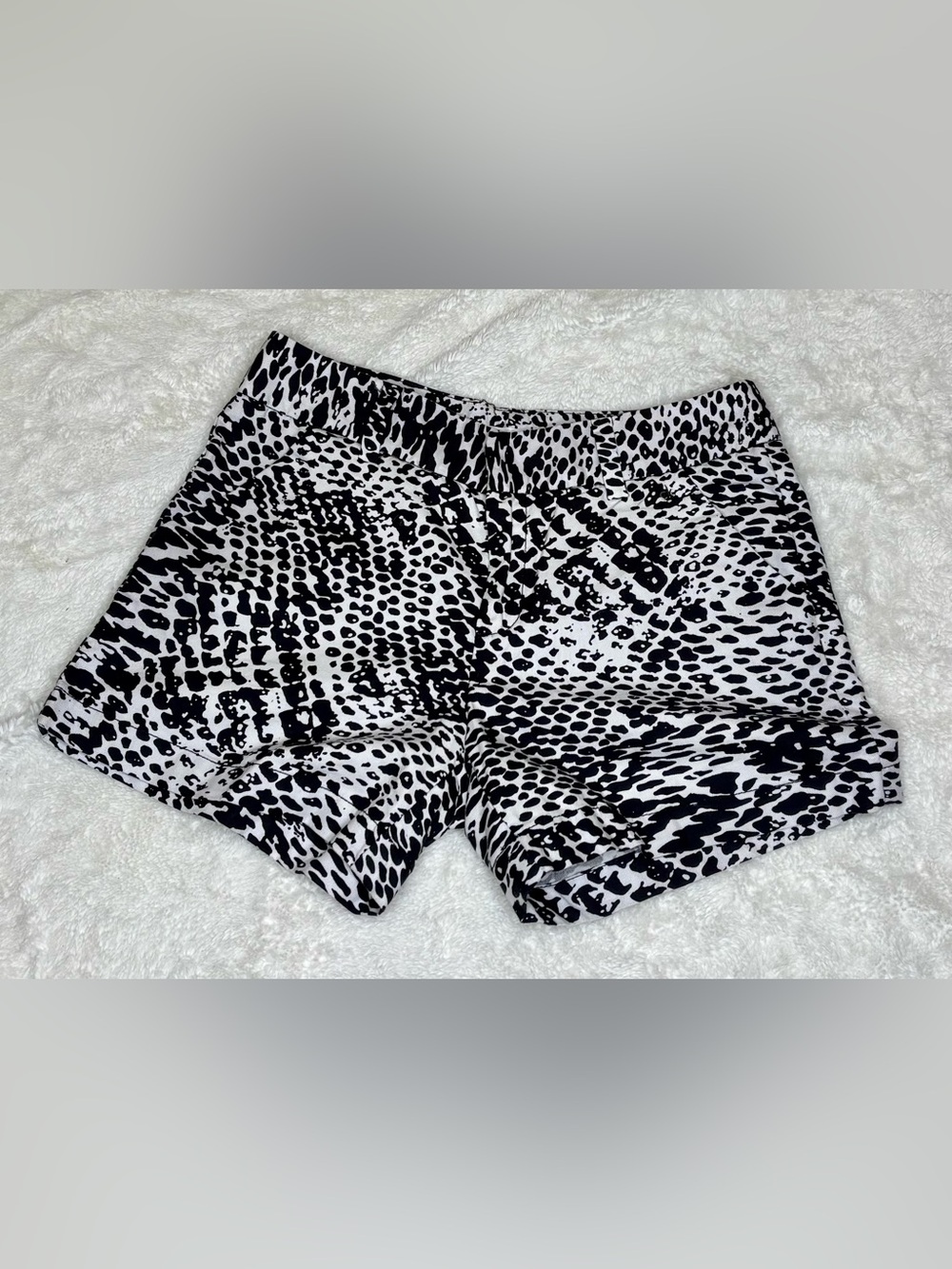 Calvin Klein Black & White Animal-Print Chino Shorts